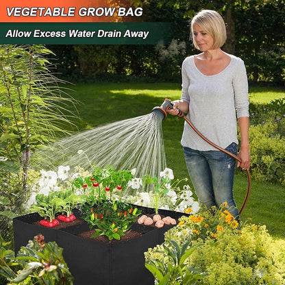 Cosmos Plant Grow Bag 4 Grids Raised Garden Beds Breathable Fabric Planters Vegetable Grow Beds Plant Growing Container Bag for Garden Lawn Outdoor Plant Growing, Black