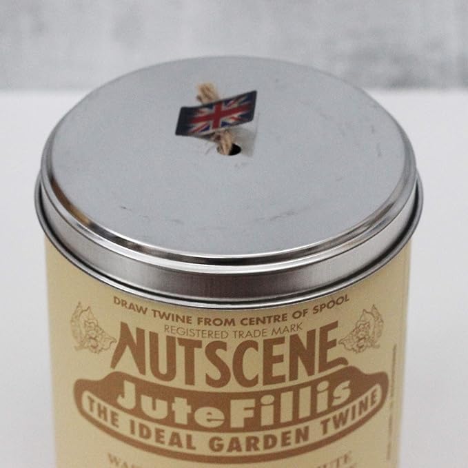 NUTSCENE Iconic Tin (Tin ‘O’ Twine) with Their Heritage Scottish Jute Twine and Hole in Top for Easy Dispensing. 14 Colors to Choose from. 164 Yards. (Jute Fillis)