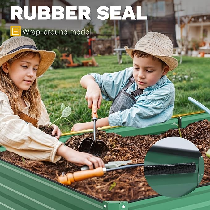 DWVO 2pcs 8 x 4 x 2 FT Raised Garden Bed Kit, Outdoor Galvanized Flower Bed with Safety Rubber and Gloves, Large Metal Planter Box for Vegetables, Flowers, Herbs, Fruits, Green