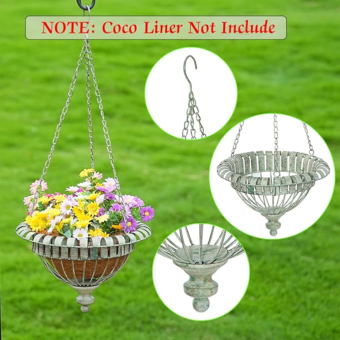 Set of 2 Metal Hanging Planters,Hand-Crafted Rusty Hanging Basket Plant Holder for Outdoor Indoor Garden, Patio, Deck, Porch, Flower Pots