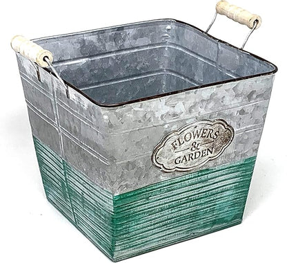 allgala Galvanized Planter Pot Indoor and Outdoor Decoration-Square-9"-HD88304