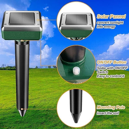 Pack of 4 Solar Mole Repellent Sonic Gopher Repellent Vole Chaser Mole Deterrent Sonic Spikes Repellent Ultrasonic Pest Control Outdoor Keep Moles Out of Yard Lawn