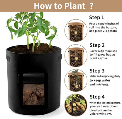 Potato Planter Bags 3-Pack 7 Gallons Grow Bags Aeration Tomato Plant Pots with Flap and Handles (Black)