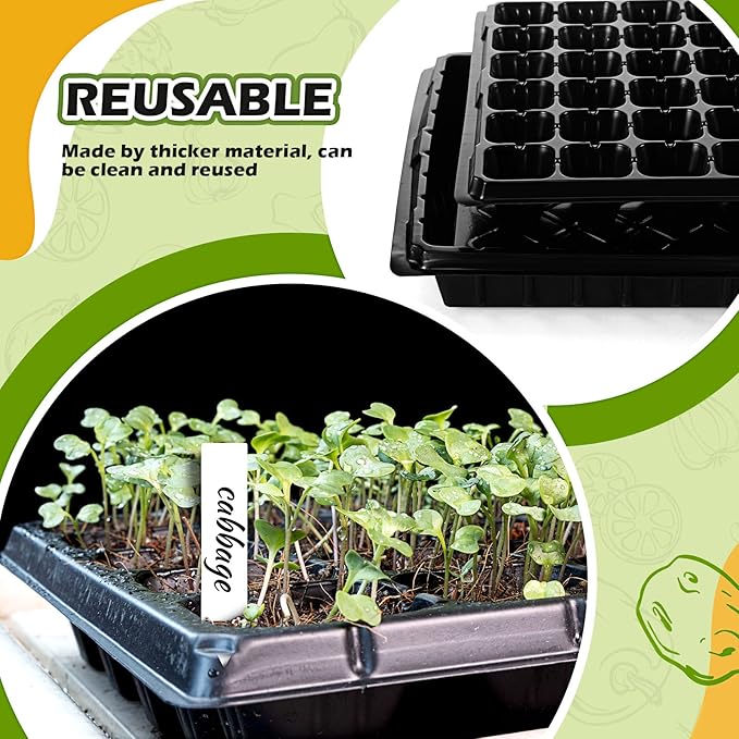 Yinder 20 Pcs Seed Starting Trays with Dome 72 Cells Plug Trays and 1020 Tray No Holes with 100 Pcs Tags Seed Starter Kit for Nursery Germination Plant Propagation