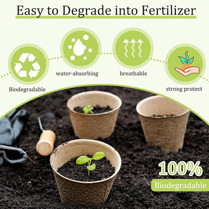 600 Pack 4" Peat Pots Round Biodegrade Plant Starter Seed Nursery Pots with 120 Labels for Garden Germination