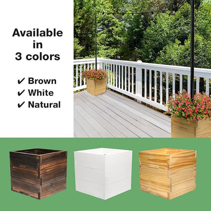Extra Large Decorative Wooden Planter w/ Universal Pole Support for String Light Poles,Umbrellas,Bird Feeders. Solid Wood Outdoor Garden Box for Plants(Does not include Pole), 17"x17"x18", Natural