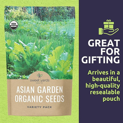 Organic Asian Garden Seeds Variety Pack - 10 Individual Packs - 2026 Season - Thai Basil, Bekana Mustard, Daikon Radish and More! for Indoor & Outdoor Planting (Non-GMO, Certified Organic)