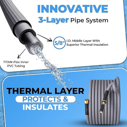 TITAN Garden Hose | Flexible, Lightweight, Kink-Free & Durable Hybrid Water Hose with Heavy Duty Brass Connectors & High-Pressure Jet Nozzle (100FT x 5/8”)