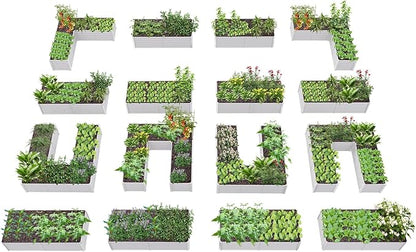 A ANLEOLIFE 16-Piece 18 Inch Tall Galvanized Raised Garden Beds Kit, Rectangular,U-Shaped & L Shaped Metal Planters – Ideal for Backyard Structured Garden Layouts, Antique White