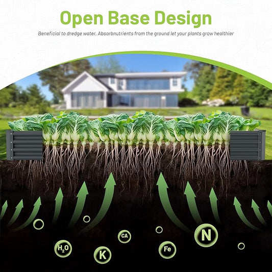 2PCS 8x2x1FT Galvanized Raised Garden Bed Kit, Galvanized Planter Raised Garden Boxes Outdoor, Large Metal Raised Garden Beds for Vegetables-Grey