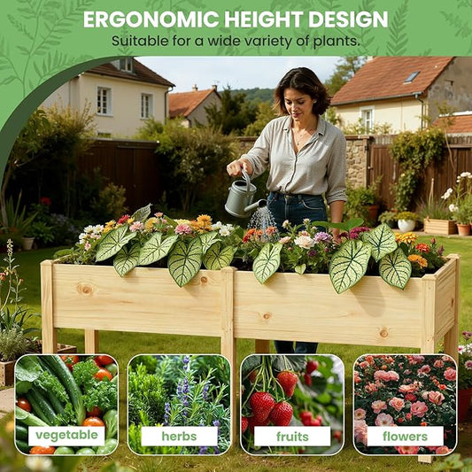 DoCred Raised Garden Bed, 70.9" x 22.8" x 31.5" Large Elevated Wooden Horticulture Planter Box with Wood Legs Standing Growing Bed Planter for Gardening, Balcony, Backyard, Patio