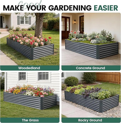 G GOOD GAIN 8x4x2 ft Galvanized Raised Garden Bed Kit, Large Metal Planter Box Outdoor for Vegetables, Flowers, Herbs, 24" Tall 478 Gallon Capacity Deep Root Design, Grey