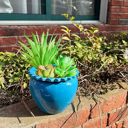 2pcs African Violet Pots, 6.5 Inch Blue Ceramic Easy Plant Self Watering Pot Ceramic Pot High Absorption Orchid Planter for Plant Enthusiasts