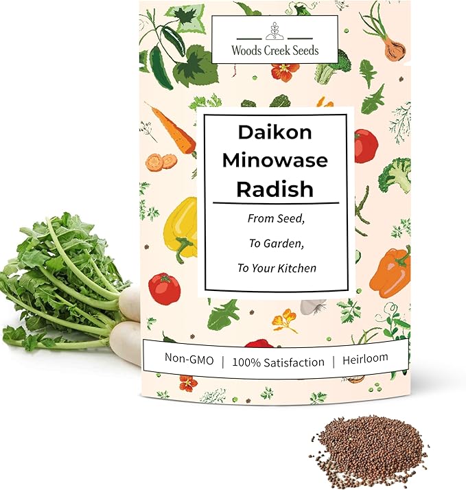 Daikon Minowase Radish Seeds for Planting – Heirloom, Non-GMO Japanese White Radish Seeds for Home Gardens, Long Smooth Daikon Roots | Woods Creek Seeds