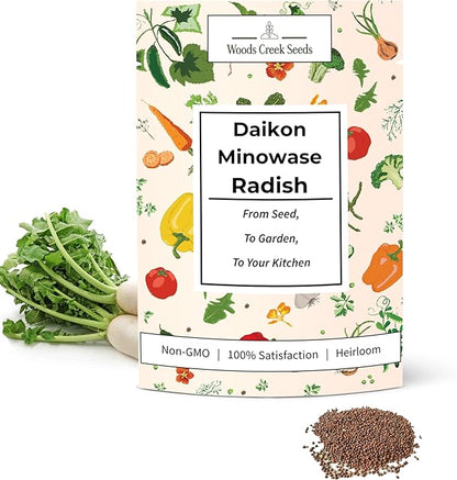 Daikon Minowase Radish Seeds for Planting – Heirloom, Non-GMO Japanese White Radish Seeds for Home Gardens, Long Smooth Daikon Roots | Woods Creek Seeds