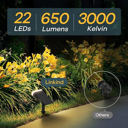 Linkind Solar Lights Outdoor Waterproof IP65, StarRay Dusk-to-Dawn Outdoor Solar Lights, 3 Lighting Modes Solar Spot Lights Outdoor for Garden, Yard, Landscape (Warm White, 6 Pack)