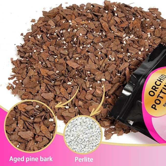 Orchid Potting Mix 1qt，Orchid Soil Composed of Orchid Bark and Perlite，Premium Orchid Medium for Potting, Repotting, Enhanced Drainage, Air Flow & Root Ventilation