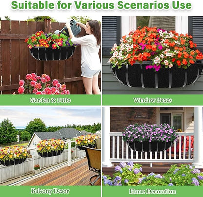 Riare 6 Pack 30 Inch Black Felt Window Box Liners- Fabric Trough Planter Basket Liners Replacement, Non-Woven Hanging Plant Liner for Wall Hanging Basket, Garden Fence Railing (Avoid Bird Nesting)