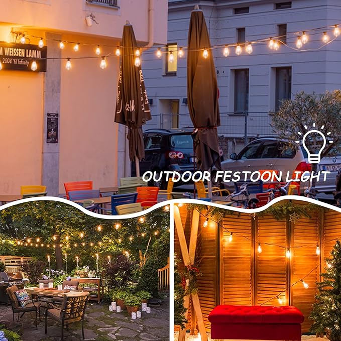 ST40 20Ft LED Outdoor String Lights with 22 Edison Shatterproof Bulbs, C9/E17 Screw Base, Waterproof Commercial Grade Patio Lights UL Listed for Outside Backyard Garden Bistro Porch Decor-Brown