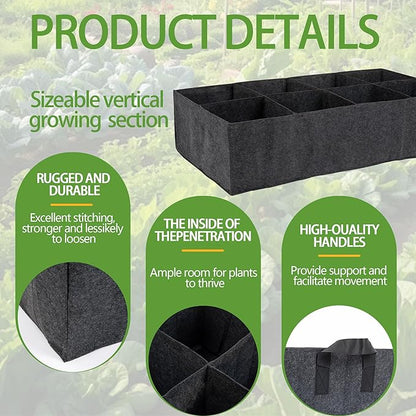 1-Pack 6 Grids Fabric Grow Bags, 3x2x1ft Thickened 400G Nonwoven Fabric Raised Garden Beds with Handles - Indoor Outdoor Planters for Vegetables, Herbs, Flowers