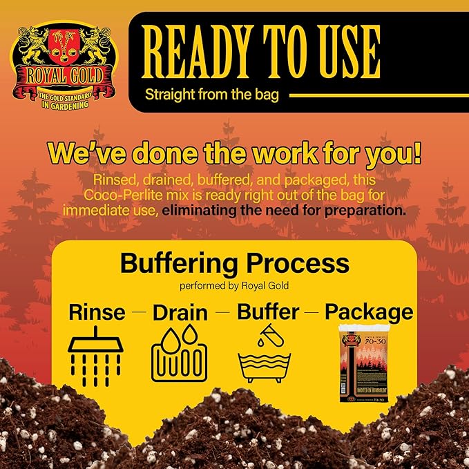 Royal Gold Coco & Perlite 70-30 Premium Soilless Growing Medium, 1.76 Cubic Foot - Ready to Use, High Porosity Container Mix for Indoor and Greenhouse Applications