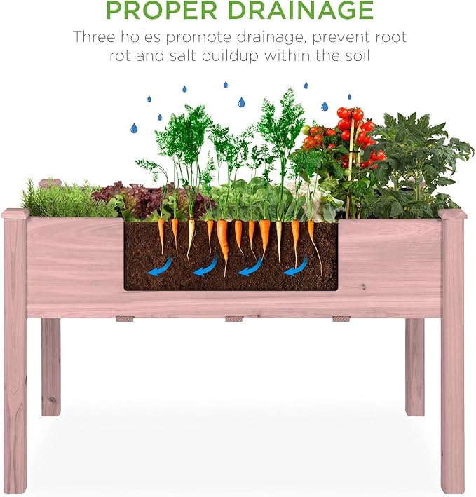 Best Choice Products 48x24x30in Raised Garden Bed, Elevated Wood Planter Box Stand for Backyard, Patio, Balcony w/Bed Liner, 200lb Capacity - Pink