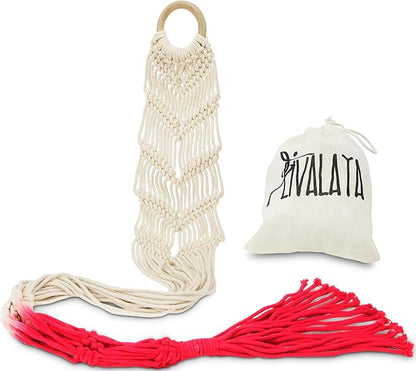 LIVALAYA Macrame Plant Hangers Wall Planter - Red Ombre 48 Inch, for Indoor or Outdoor, 100% Cotton Rope Hanging Plant Holder with Tassel for Flower Pots and Succulents - Modern Boho Home Décor