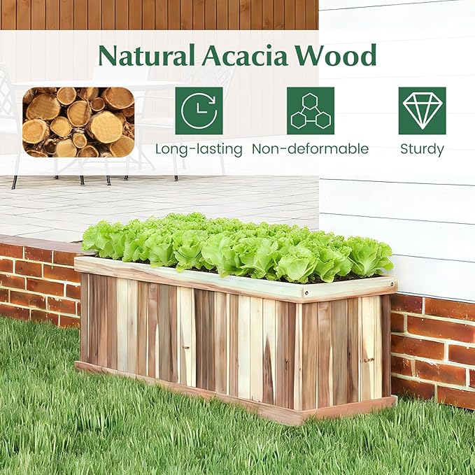 Giantex Acacia Wood Raised Garden Bed Set of 2, Rectangular Planter Box w/Drainage Gaps, Raised Bed for Growing Vegetable, Herb, Fruit, Outdoor Plant Container for Backyard, Lawn, 36"x12"x12"