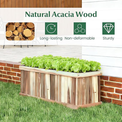 Giantex Acacia Wood Raised Garden Bed Set of 2, Rectangular Planter Box w/Drainage Gaps, Raised Bed for Growing Vegetable, Herb, Fruit, Outdoor Plant Container for Backyard, Lawn, 36"x12"x12"