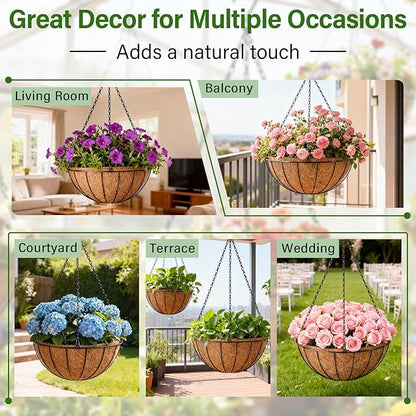 Halatool 6 Pack 12 Inch Coco Liners 100% Natural Coconut Liners for Planters Round Coco Coir Hanging Basket Liner for Flowers Vegetables Balcony Garden Patio Porch Home Decor