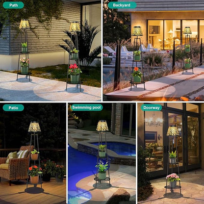 MXwcy 2 Pack Metal Solar Floor Lights Outdoor with Plant Stands, 45.5'' Solar Powered Street Lights, for Garden Yard Pathway Driveway Porch
