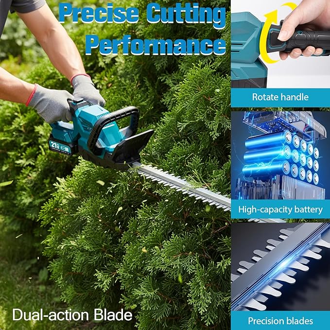 20'' Hedge Trimmer Cordless, 3000rpm Electric Hedge Trimmer, Cordless Hedge Trimmer with Battery and Charger Included, 180° Rotatable Head for Yard, Garden, Lawn Care (Blue)