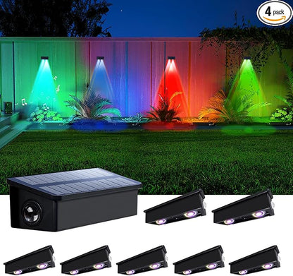8 Pack Color Changing Solar Powered Fence Lights Outdoor Decorative LED Waterproof Yard Lamps for Outside Wall, Deck, House Patio, Rail, Stair, Backyard, Pool, 7 Colorful Modes, 1-Min Installation