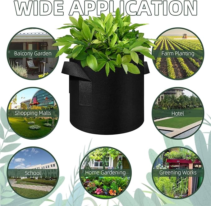 10 Gallon Grow Bags 30 Pack, Heavy Duty Thickened Nonwoven Fabric Pots with Handles, Plant Grow Bags for Vegetable/Flower/Plant/Fruits, Black