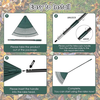 ORIENTOOLS Garden Leaf Rake, Garden Rakes for Lawns Leaves with 47-65" Adjustable Black Handle Rake, 26 Strong Tines Plastic Head Shrub Rake, Yard Garden Rake for Lawns, Flower Beds Leaves Cleaning