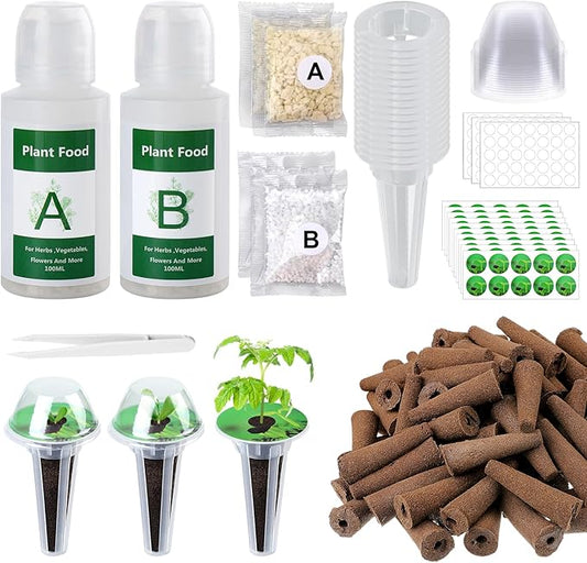 Bigmeta Hydroponic Pods Kit Compatible with Aerogarden -100pcs Growing Sponge, Plant Basket, Pod Labels, Seed Starter Sprout Kit for Grow Anything with Plant Food, for Most Indoor System