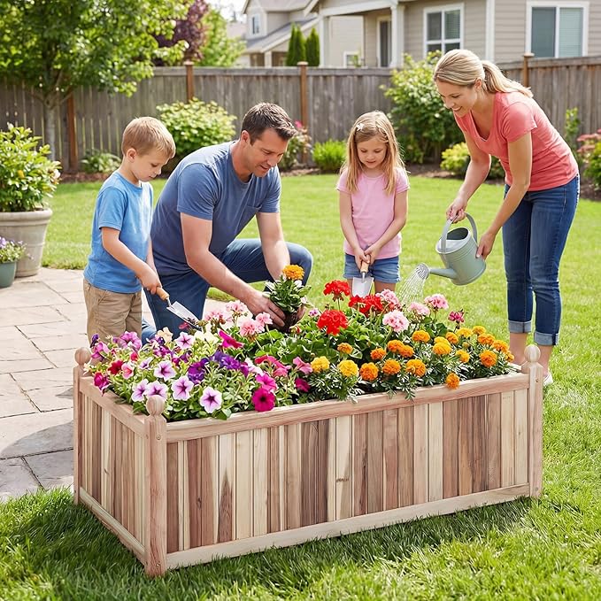 Giantex Acacia Wood Raised Garden Bed, 44"x23"x16" Rectangular Planter Box w/Black Liner for Growing Vegetable Flower Herb Fruit, Easy Assembly, Outdoor Planting Bed for Backyard, Garden, Lawn
