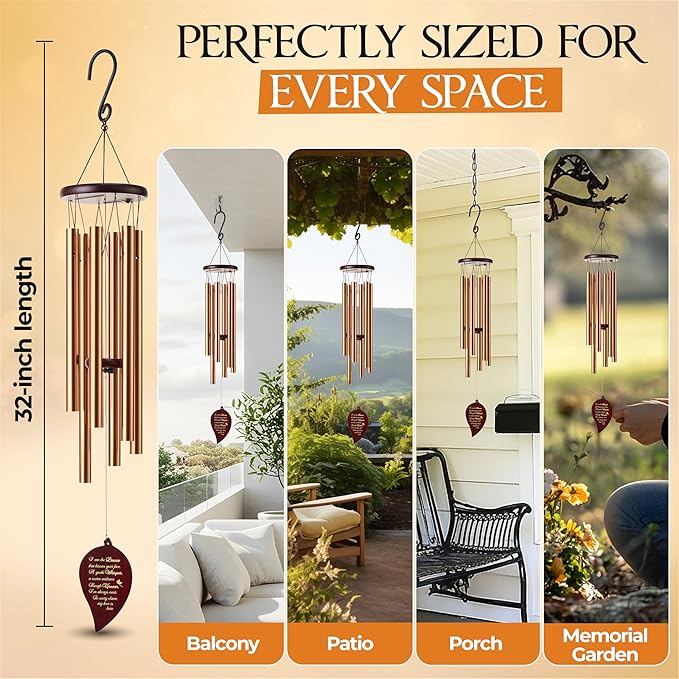 32 Inch Memorial Wind Chimes Outdoor, Sympathy Gifts for Loss of Loved One, Memorial Gifts for Loss of Mom, Sympathy Wind Chimes for Mother, Father, Brother, Sister