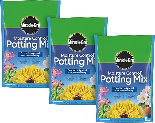 Miracle-Gro Moisture Control Potting Mix, For Container Plants, Protects against Over- and Under-Watering, 8 qt., 3-Pack
