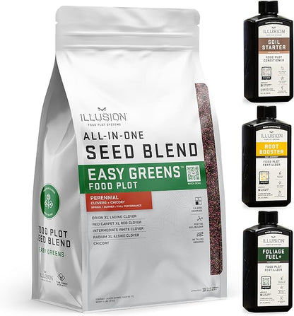 All-in-One Food Plot Seed + Fertilizer for Deer - 1/4 Acre Coverage - Perennial Blend - Protein and Micronutrients for Wildlife - Clovers and Chicory - Illusion Systems (Easy Greens)