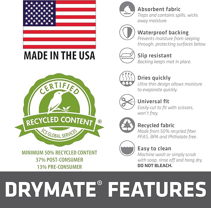 Drymate 12-Pack Plant Coasters (6 Inch, 8 Inch, 10 Inch), (4 of Each), Absorbent Fabric Mats, Waterproof, Protects Surfaces, Fast Drying, for Indoor & Outdoor Plants or Pots (USA Made) (Light Grey)