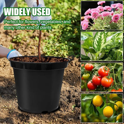 BTPLASTIK 3 Gallon Nursery Pots, 10 Inch Thickened Plant Pots with Drainage Holes, Plastic Round Planter for Outdoor Indoor Plants (12-Pack, Black)