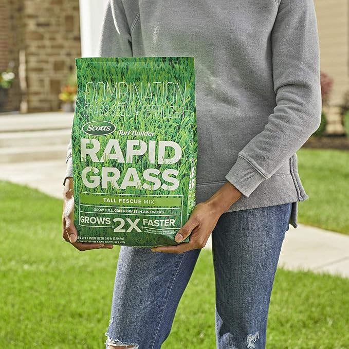Scotts Turf Builder Rapid Grass Tall Fescue Mix - Combination Grass Seed and Fertilizer for Lawns, Lawn Seed That Grows in Just Weeks, 5.6 lbs.