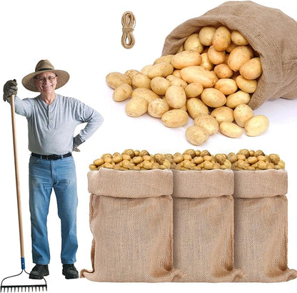 ANPHSIN 4Pcs Breathable Natural Burlap Bags - 24"x40" Reusable Thicken Jute Potato Onion Food Storage Sacks with Rope