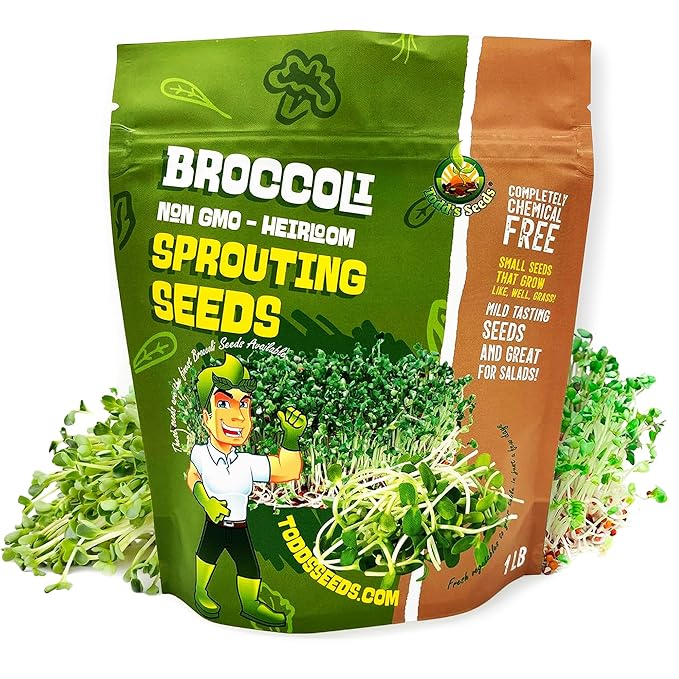 Todd’s Seeds - Calabrese Broccoli Sprouting Seeds, 1 lb - High in Sulforaphane, Non-GMO, Heirloom Variety - Bulk Seeds for Nutrient-Rich Sprouts & Home Gardening (Chemical Free - Better than Organic!)