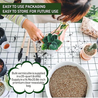 20QT Horticultural Vermiculite Bulk, Organic Vermiculite for Plants, Course Grade Vermiculite for Gardening, for houseplants, for Mushrooms, to Maintain Soil Moisture and Plant Growth(2-4mm)