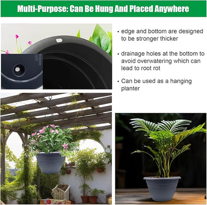 5 Pack 10 Inch Plant Pots for Indoor Outdoor,Plastic Floor Planters with Drainage Holes,Lightweight Flower Pots for Home,Patio & Garden(Grey)
