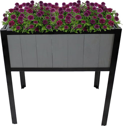 Sunnydaze Steel-Framed Acacia Wood Raised Garden Bed with Legs - 30.75-Inch H - Removable Planter Bag - Gray
