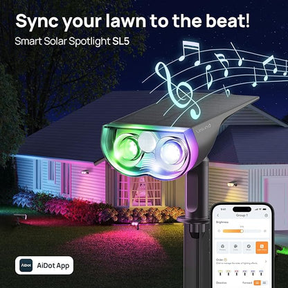 Linkind Smart Solar Lights Outdoor SL5 with Motion Sensor, APP Control Cool/Warm White/Color Changing Solar Spot Lights Outdoor, IP65 Landscape Lighting for Yard, Garden, Path(6 Pack)