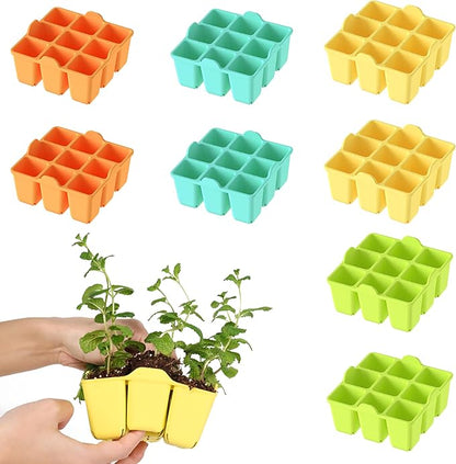 8 Pack Seed Starter Tray, Silicone Reusable Seedling Starter Trays Fit Up to 10" 20" Planting Tray, BPA-Free & Dishwasher Safe, Seed Starting Trays for Vegetable, Flower, Herb (Total 72 Cells)